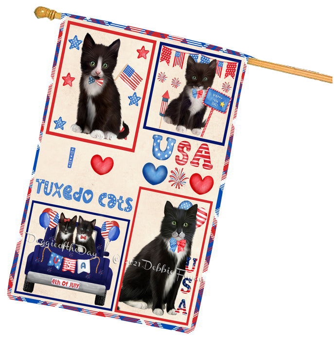 4th of July Independence Day I Love USA Tuxedo Cats House flag FLG67007