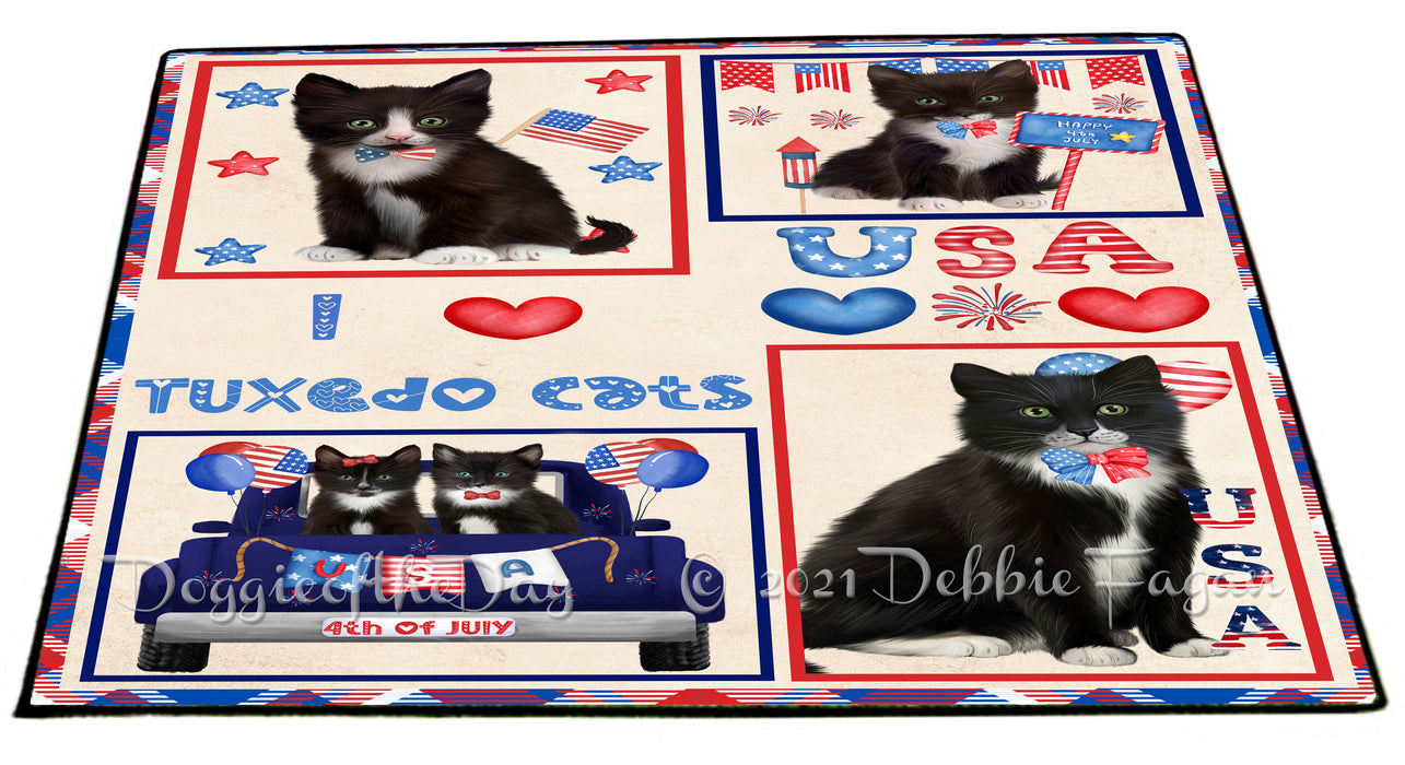 4th of July Independence Day I Love USA Tuxedo Cats Floormat FLMS56359 Floormat FLMS56359