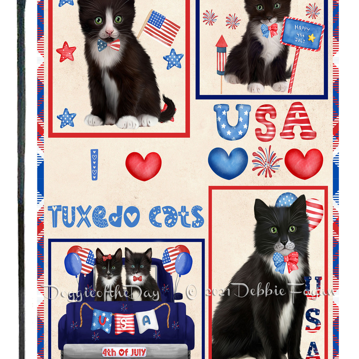 4th of July Independence Day I Love USA Tuxedo Cats Garden Flag GFLG66