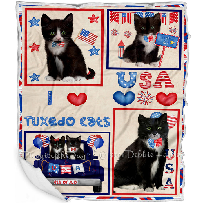 4th of July Independence Day I Love USA Tuxedo Cats Blanket BLNKT143554
