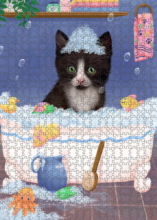 Rub A Dub Dog In A Tub Tuxedo Cat Portrait Jigsaw Puzzle for Adults Animal Interlocking Puzzle Game Unique Gift for Dog Lover's with Metal Tin Box PZL382