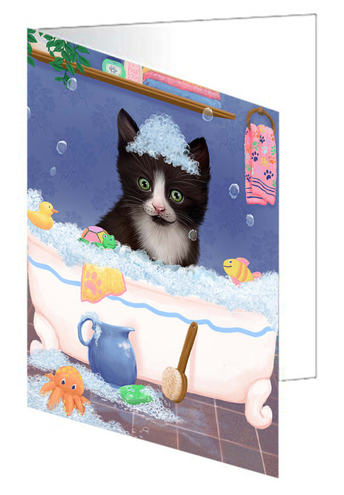 Rub A Dub Dog In A Tub Tuxedo Cat Handmade Artwork Assorted Pets Greeting Cards and Note Cards with Envelopes for All Occasions and Holiday Seasons GCD79724