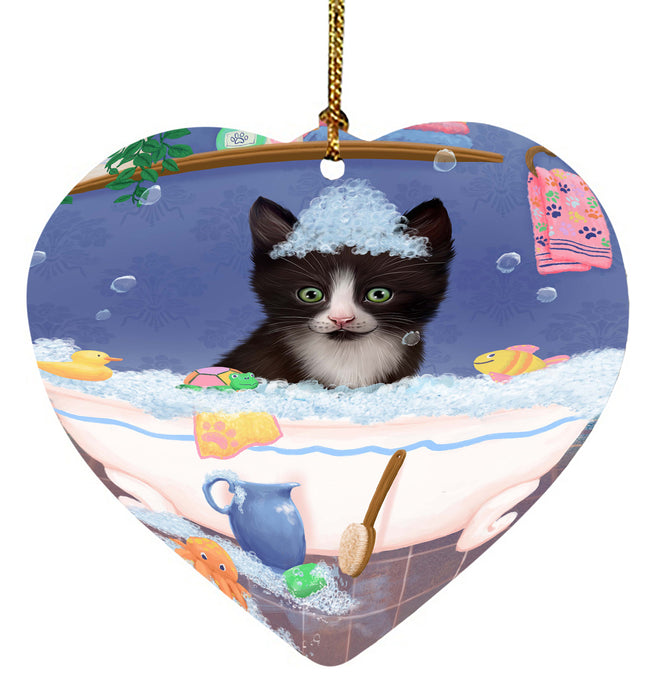 Rub A Dub Dog In A Tub Tuxedo Cat Heart Christmas Ornament HPORA58710