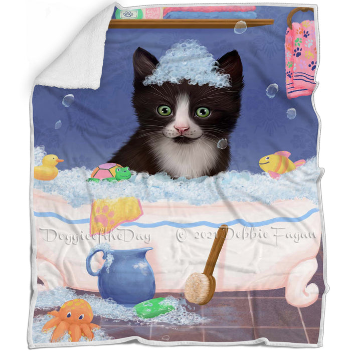 Rub A Dub Dog In A Tub Tuxedo Cat Blanket BLNKT143183