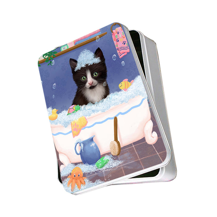 Rub A Dub Dog In A Tub Tuxedo Cat Photo Storage Tin PITN57413