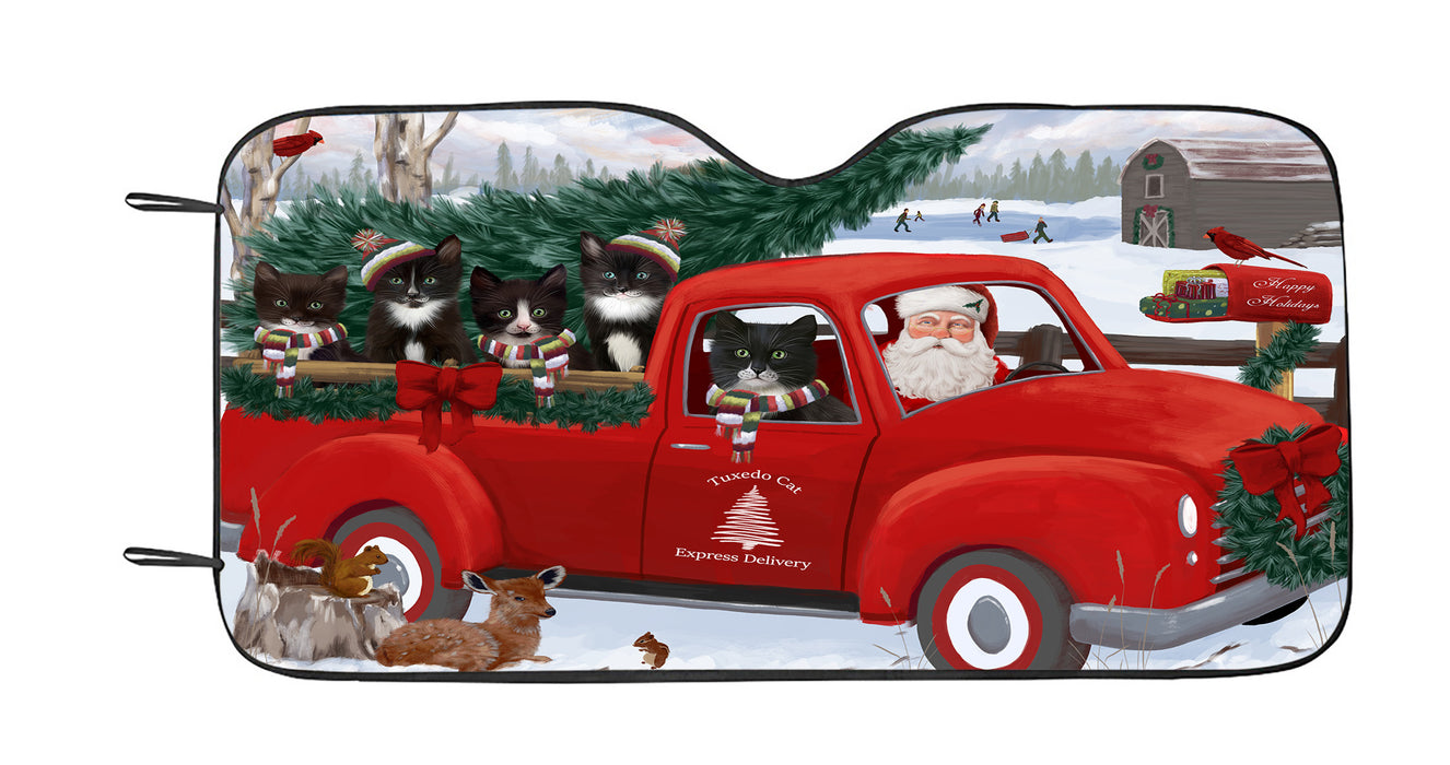 Christmas Santa Express Delivery Red Truck Tuxedo Cats Car Sun Shade