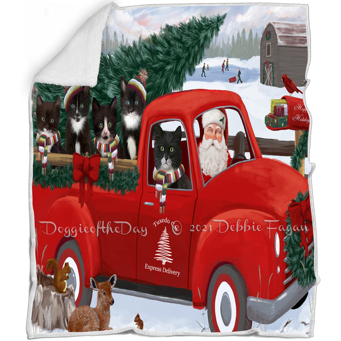 Christmas Santa Express Delivery Red Truck Tuxedo Cats Family Blanket BLNKT113043