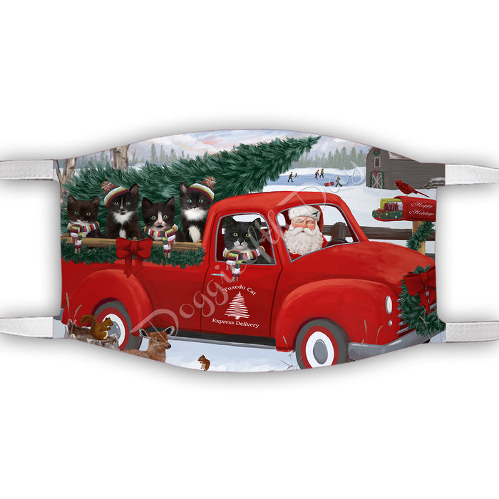 Christmas Santa Express Delivery Red Truck Tuxedo Cats Face Mask FM48483