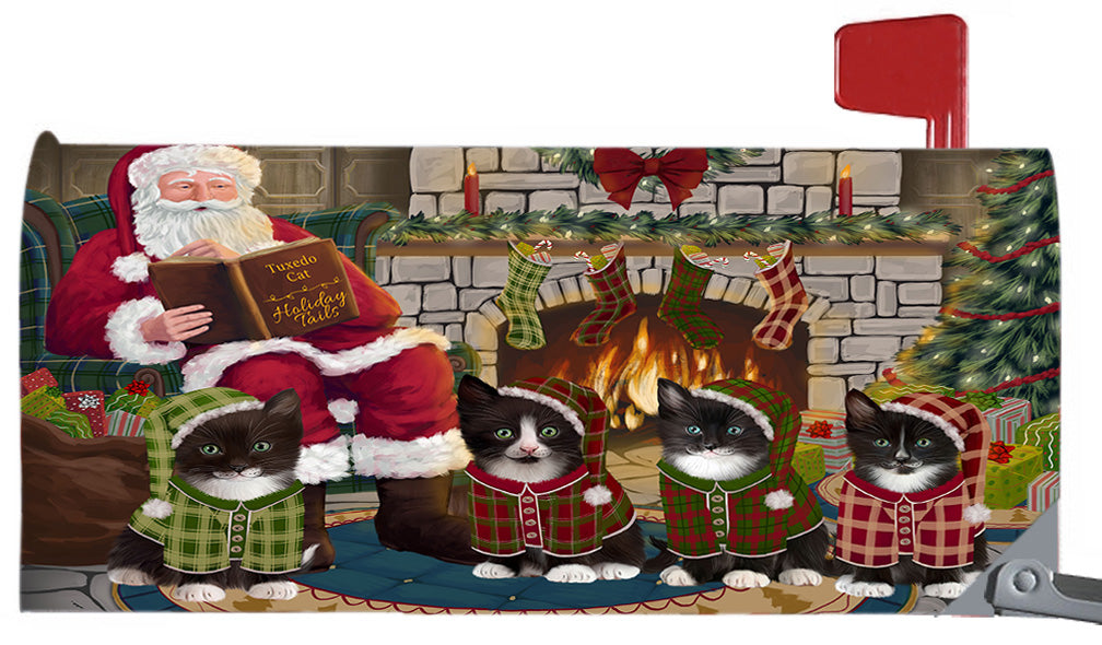 Christmas Cozy Holiday Fire Tails Tuxedo Cats 6.5 x 19 Inches Magnetic Mailbox Cover Post Box Cover Wraps Garden Yard Décor MBC48942