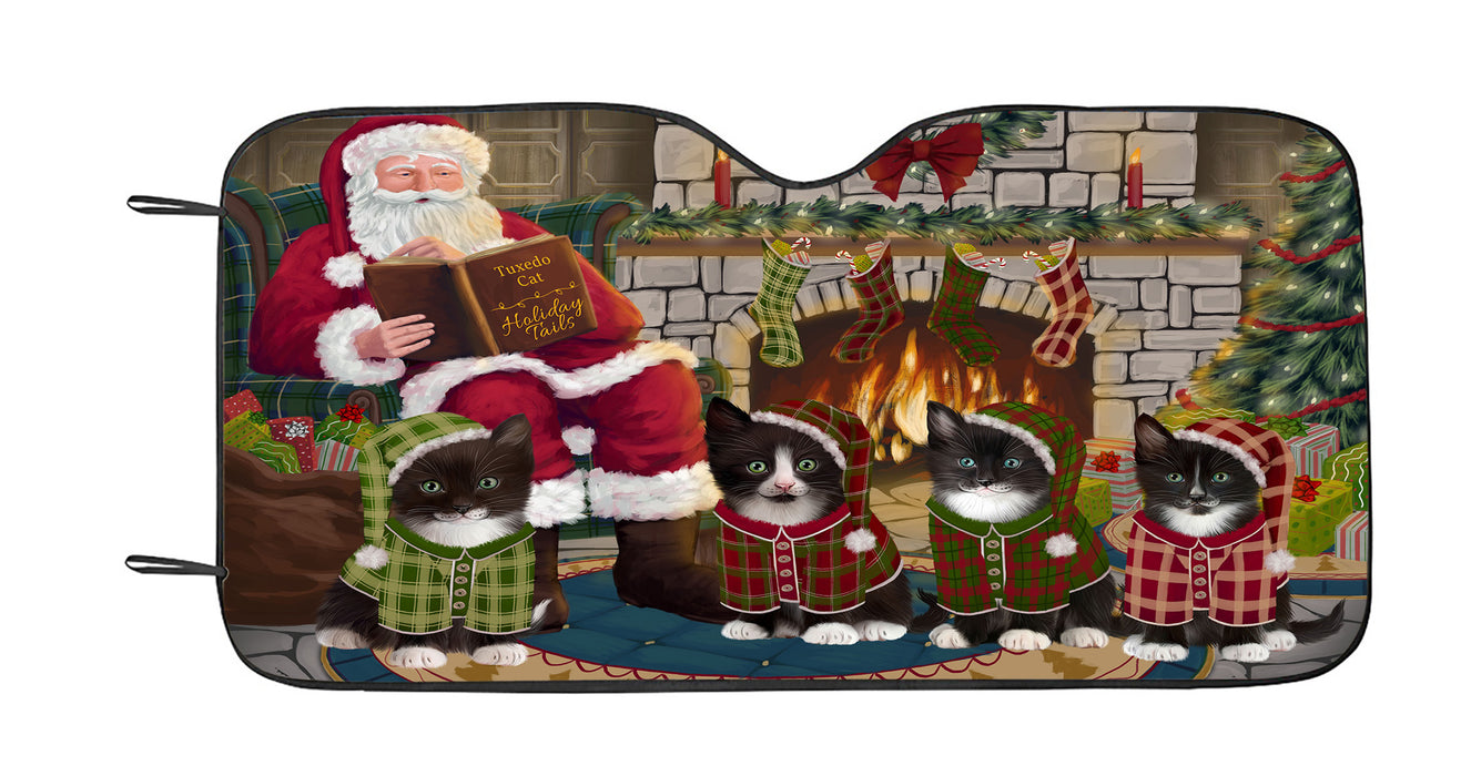 Christmas Cozy Holiday Fire Tails Tuxedo Cats Car Sun Shade