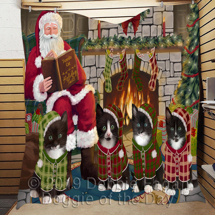 Christmas Cozy Holiday Fire Tails Tuxedo Cats Quilt