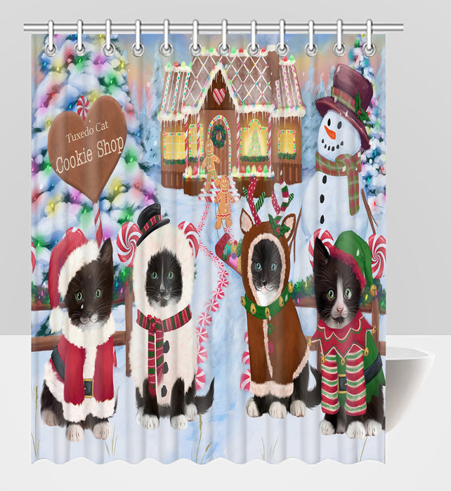 Holiday Gingerbread Cookie Tuxedo Cats Shower Curtain