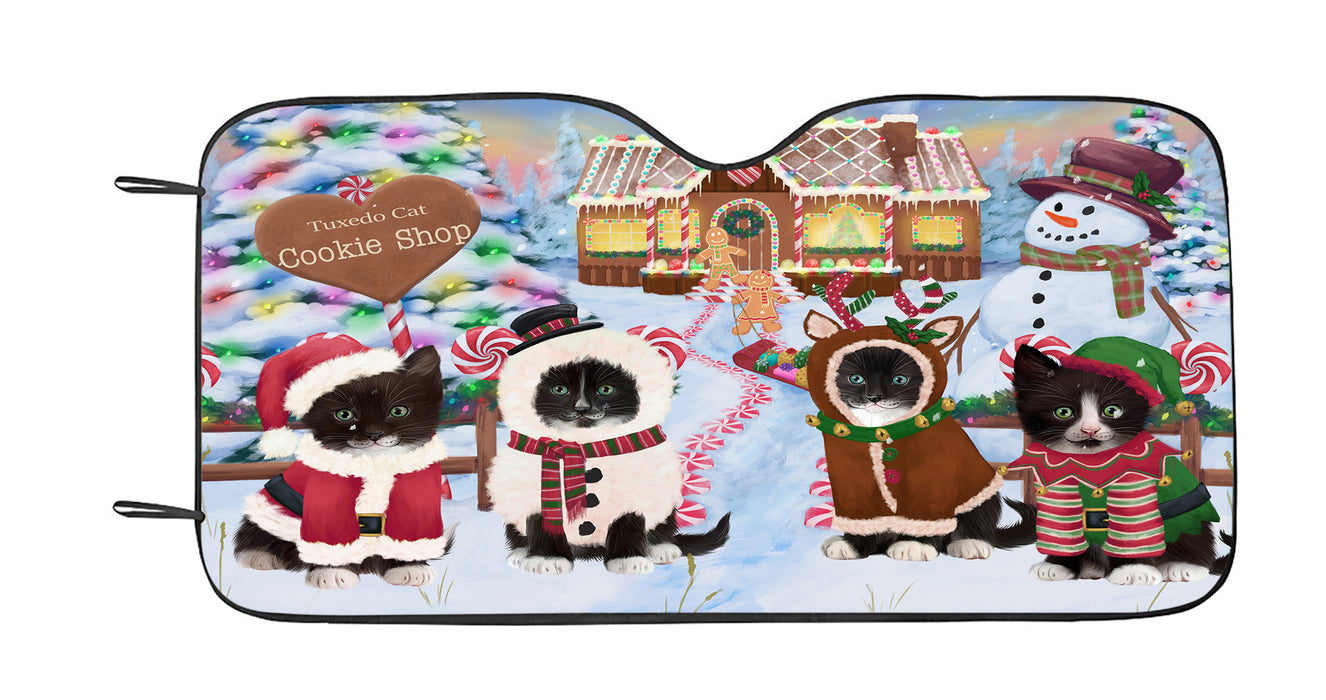 Holiday Gingerbread Cookie Tuxedo Cats Car Sun Shade