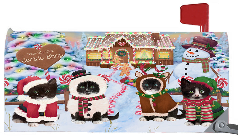Christmas Holiday Gingerbread Cookie Shop Tuxedo Cats 6.5 x 19 Inches Magnetic Mailbox Cover Post Box Cover Wraps Garden Yard Décor MBC49034