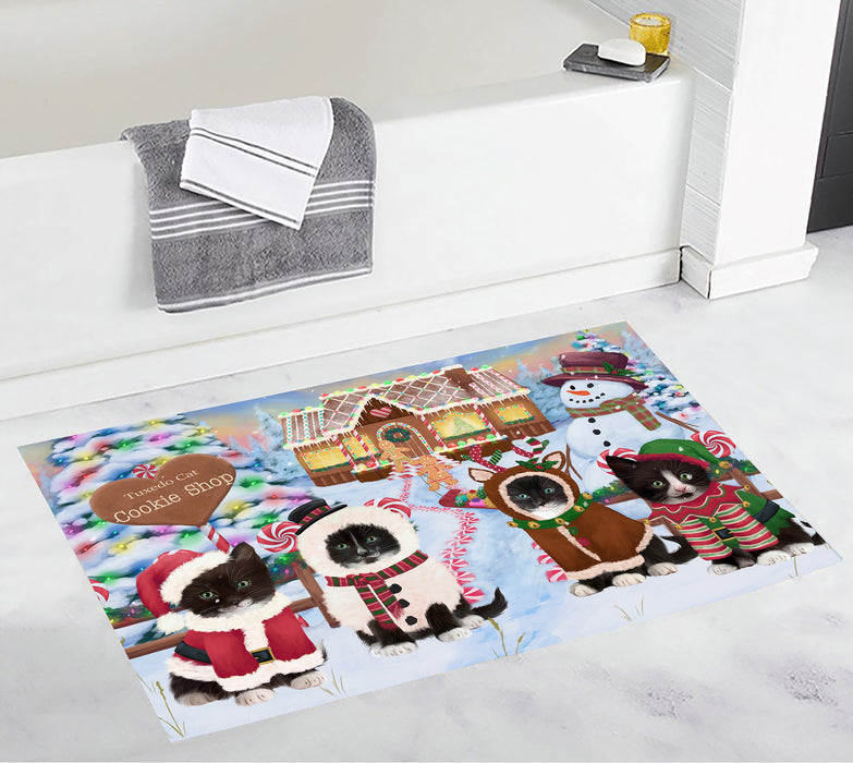 Holiday Gingerbread Cookie Tuxedo Cats Bath Mat