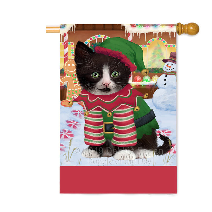 Personalized Gingerbread Candyfest Tuxedo Cat Custom House Flag FLG63993