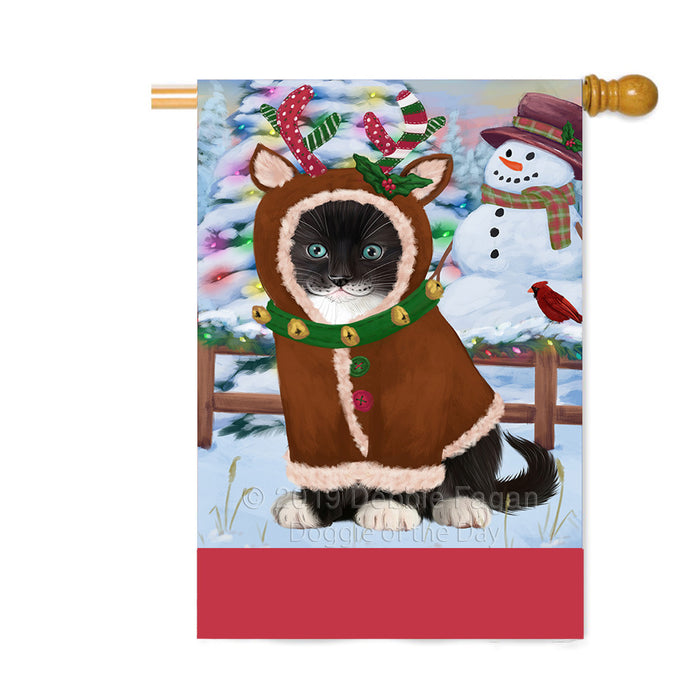 Personalized Gingerbread Candyfest Tuxedo Cat Custom House Flag FLG63994