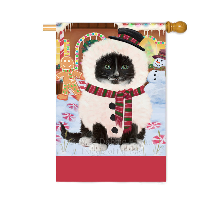 Personalized Gingerbread Candyfest Tuxedo Cat Custom House Flag FLG63996