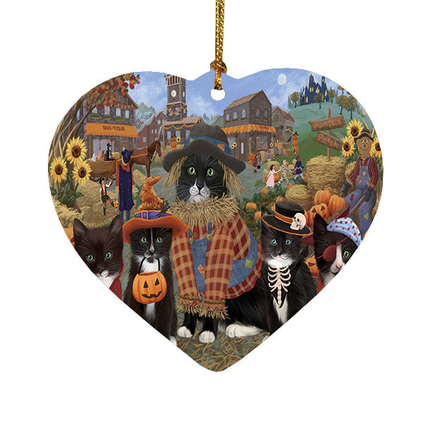 Halloween 'Round Town Tuxedo Cats Heart Christmas Ornament HPOR57712
