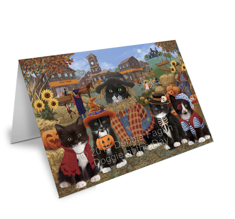 Halloween 'Round Town Tuxedo Cats Handmade Artwork Assorted Pets Greeting Cards and Note Cards with Envelopes for All Occasions and Holiday Seasons GCD78482