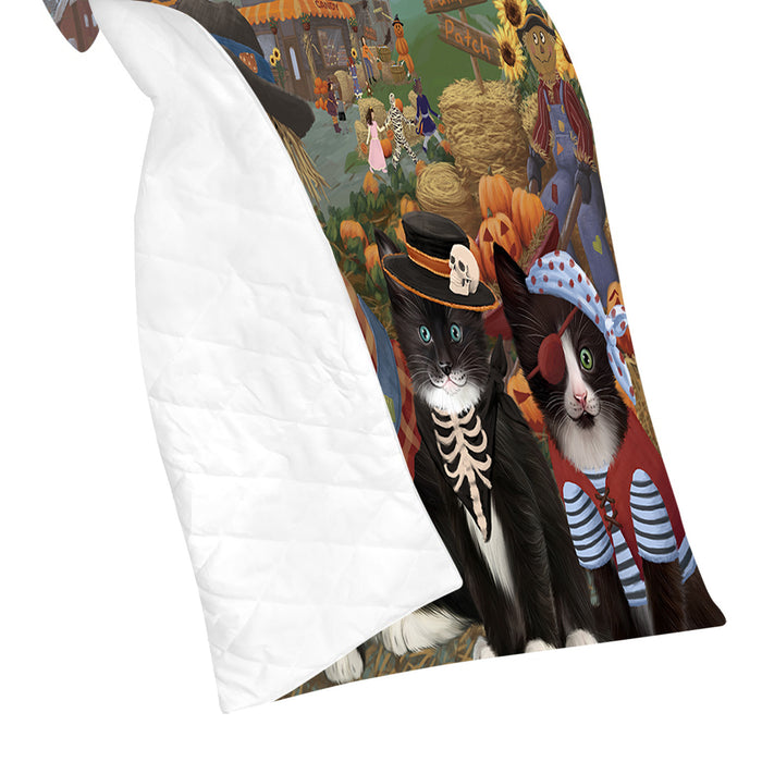 Halloween 'Round Town and Fall Pumpkin Scarecrow Both Tuxedo Cats Quilt