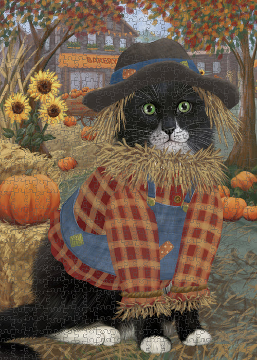 Fall Pumpkin Scarecrow Tuxedo Cats Puzzle with Photo Tin PUZL99060