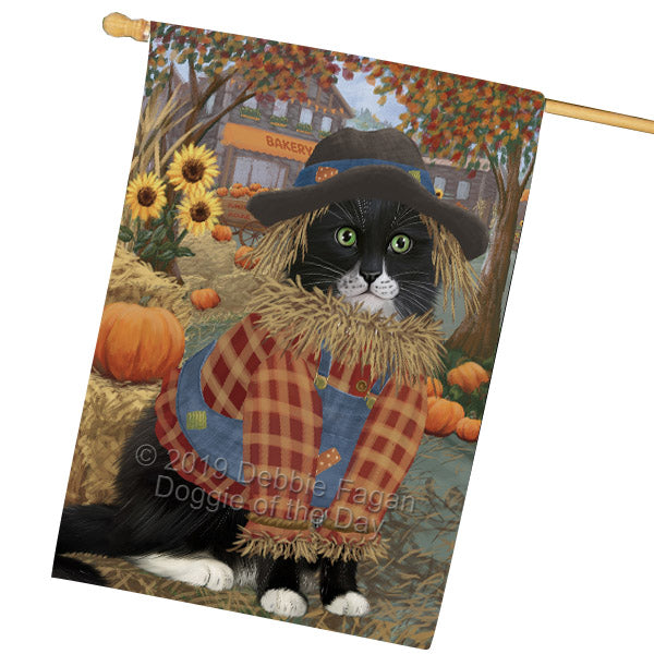 Fall Pumpkin Scarecrow Tuxedo Cats House Flag FLG65985