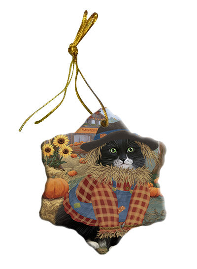 Fall Pumpkin Scarecrow Tuxedo Cats Star Porcelain Ornament SPOR57773