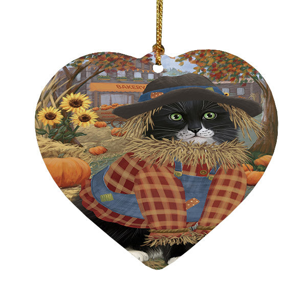 Fall Pumpkin Scarecrow Tuxedo Cats Heart Christmas Ornament HPOR57773