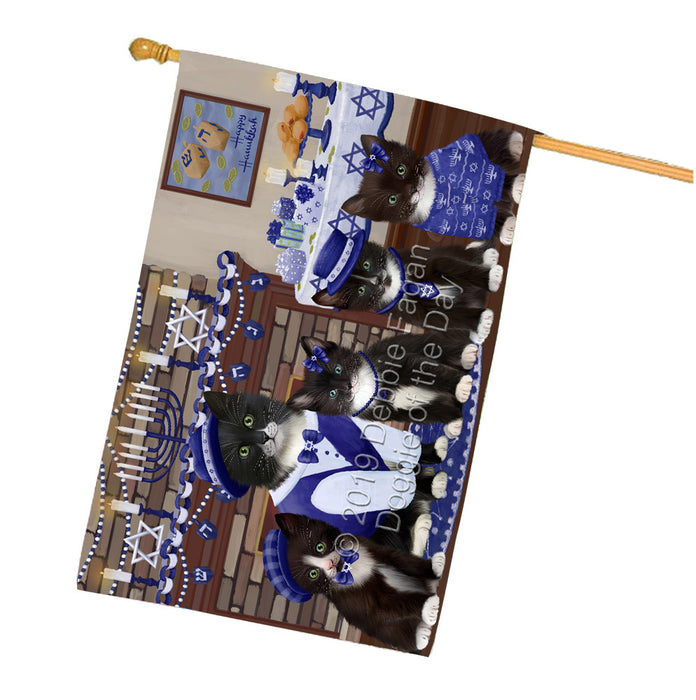 Happy Hanukkah Family Tuxedo Cats House Flag FLG65954