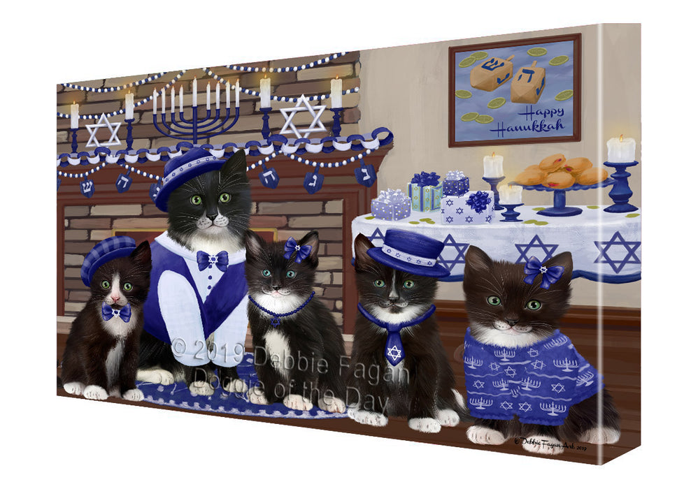 Happy Hanukkah Family Tuxedo Cats Canvas Print Wall Art Décor CVS144341