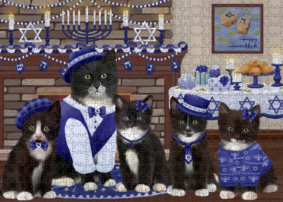 Happy Hanukkah Family Tuxedo Cats Puzzle with Photo Tin PUZL98936