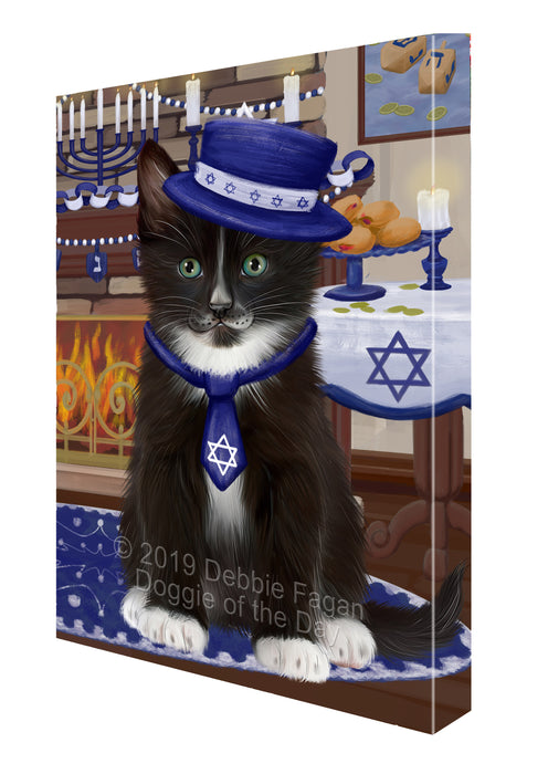 Happy Hanukkah Tuxedo Cat Canvas Print Wall Art Décor CVS144890