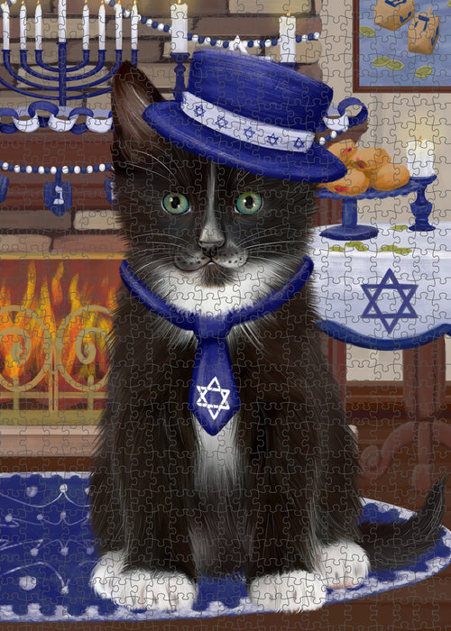 Happy Hanukkah Tuxedo Cat Puzzle with Photo Tin PUZ99180