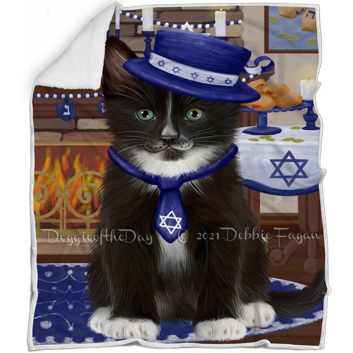 Happy Hanukkah Tuxedo Cat Blanket BLNKT144064