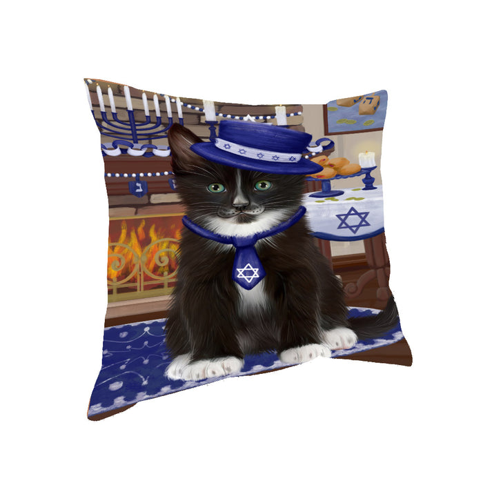 Happy Hanukkah Tuxedo Cat Pillow PIL85564