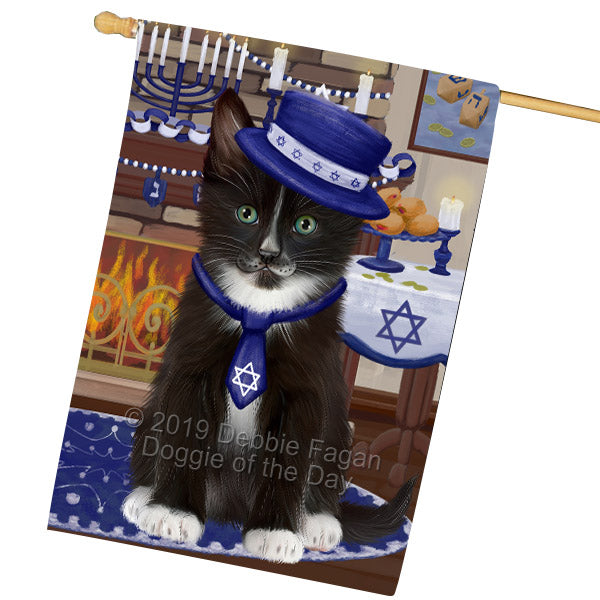 Happy Hanukkah Tuxedo Cat House Flag FLG66015