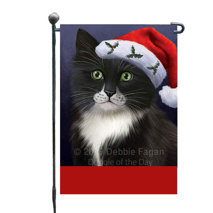 Personalized Christmas Holidays Tuxedo Cat Wearing Santa Hat Portrait Head Custom Garden Flags GFLG-DOTD-A59864