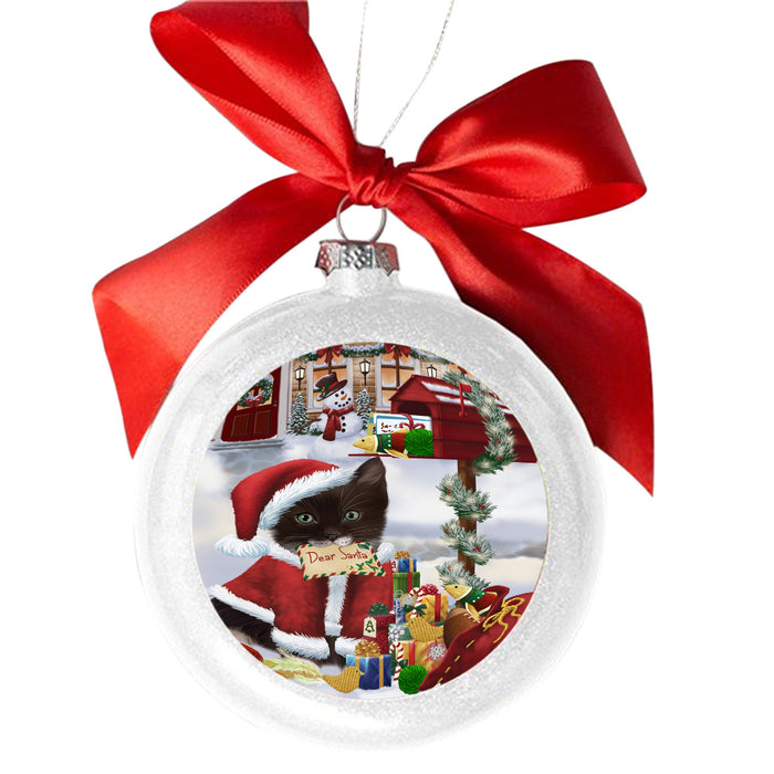 Tuxedo Cat Dear Santa Letter Christmas Holiday Mailbox White Round Ball Christmas Ornament WBSOR49090
