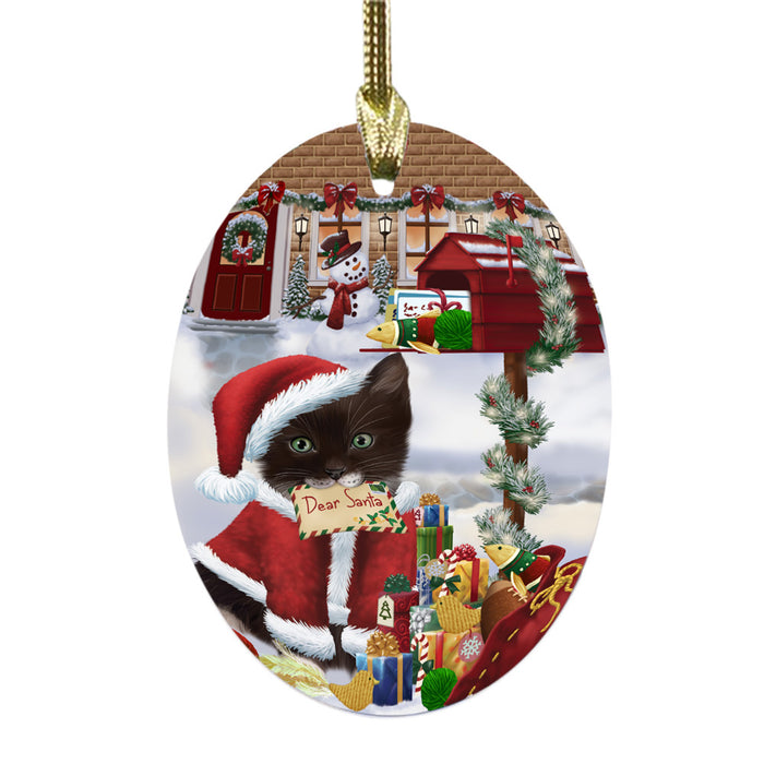 Tuxedo Cat Dear Santa Letter Christmas Holiday Mailbox Oval Glass Christmas Ornament OGOR49090