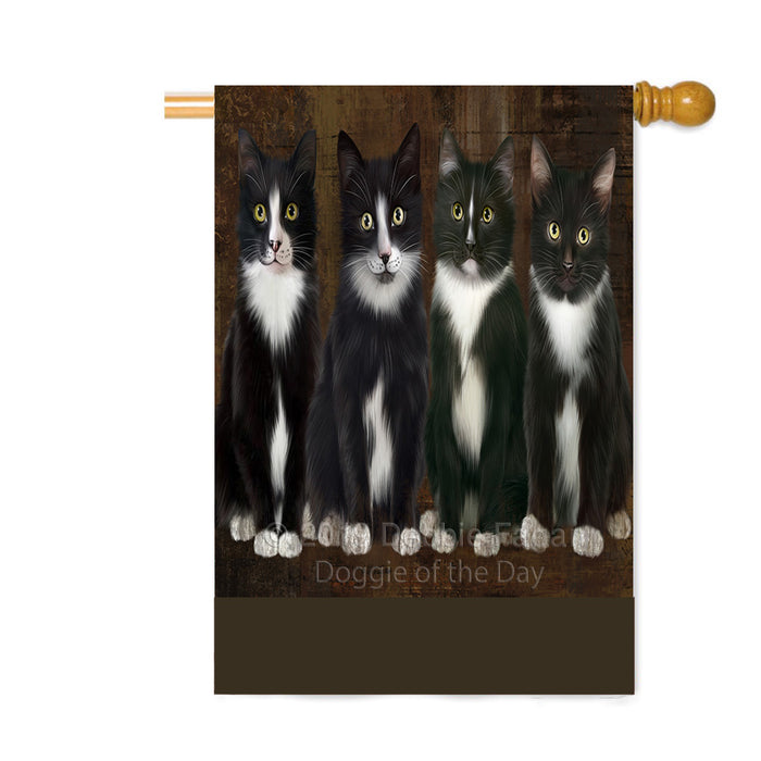Personalized Rustic 4 Tuxedo Cats Custom House Flag FLG64439