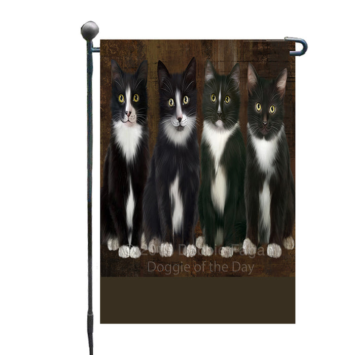 Personalized Rustic 4 Tuxedo Cats Custom Garden Flag GFLG63362