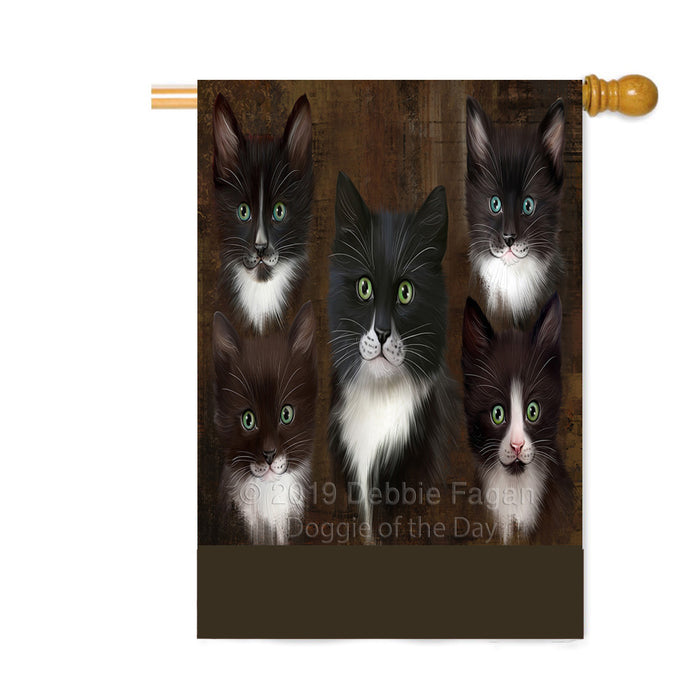 Personalized Rustic 5 Tuxedo Cats Custom House Flag FLG-DOTD-A62633