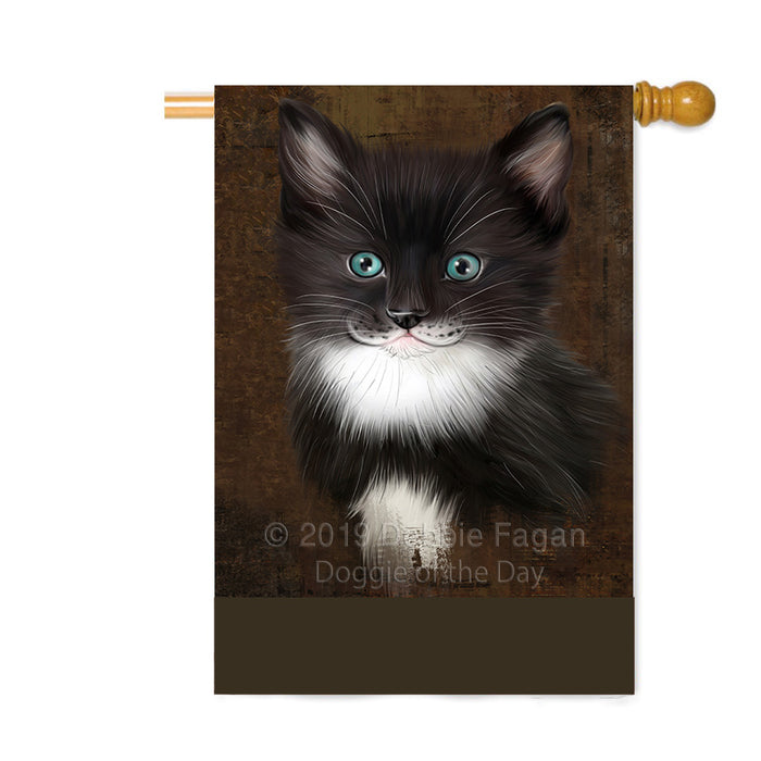 Personalized Rustic Tuxedo Cat Custom House Flag FLG64735