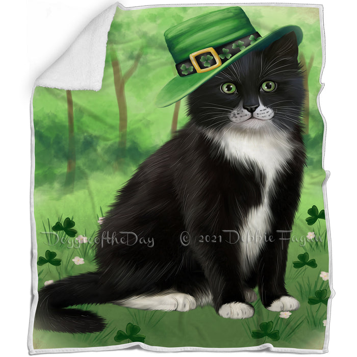 St. Patricks Day Irish Portrait Tuxedo Cat Blanket BLNKT133104