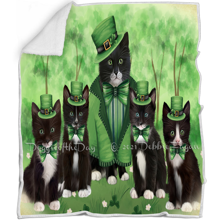 St. Patricks Day Irish Portrait Tuxedo Cats Blanket BLNKT133113