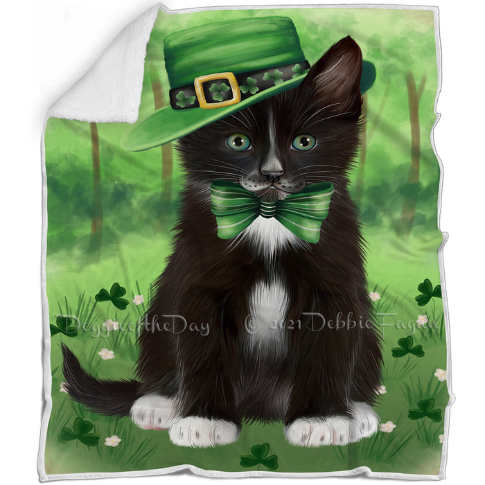 St. Patricks Day Irish Portrait Tuxedo Cat Blanket BLNKT133122
