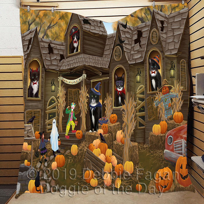 Haunted House Halloween Trick or Treat Tuxedo Cats Quilt