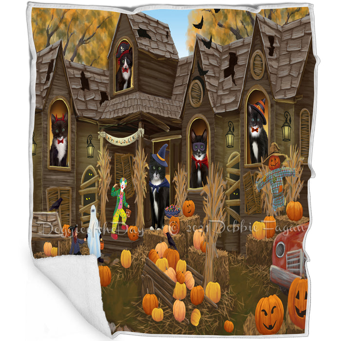 Haunted House Halloween Trick or Treat Tuxedo Cats Blanket BLNKT93495