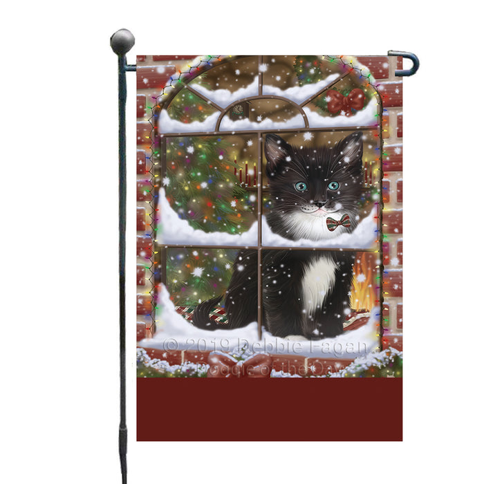 Personalized Please Come Home For Christmas Tuxedo Cat Sitting In Window Custom Garden Flags GFLG-DOTD-A60211